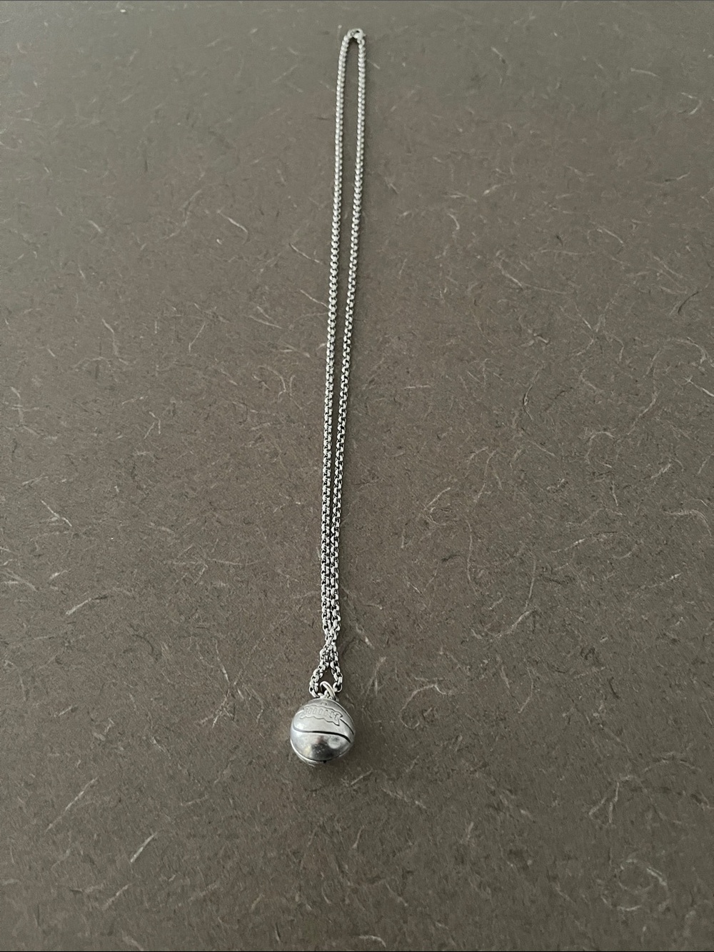 Silver Pendant with silver tone chain - Polished Silver Basketball